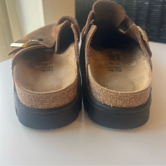 Birkenstock Boston Chunky Sole Dark Tea Suede Leather Brown Clogs 41 Womens 10 - Picture 7 of 12